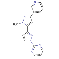 2d structure of 2-{3-[1-methyl-3-(pyridin-3-yl)-1H-pyrazol-5-yl]-1H-pyrazol-1-yl}pyrimidine