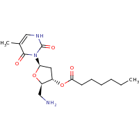 2d structure of (2R,3S,5R)-2-(aminomethyl)-5-(5-methyl-2,6-dioxo-1,2,3,6-tetrahydropyrimidin-1-yl)oxolan-3-yl heptanoate
