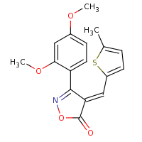 2d structure of (4E)-3-(2,4-dimethoxyphenyl)-4-[(5-methylthiophen-2-yl)methylidene]-4,5-dihydro-1,2-oxazol-5-one