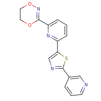 2d structure of 3-{6-[2-(pyridin-3-yl)-1,3-thiazol-5-yl]pyridin-2-yl}-5,6-dihydro-1,4,2-dioxazine