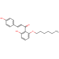 2d structure of (2E)-1-[2-(hexyloxy)-6-hydroxyphenyl]-3-(4-hydroxyphenyl)prop-2-en-1-one