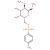 2d structure of [(2R,3R,4S,5R,6S)-3,4-dihydroxy-5,6-dimethoxyoxan-2-yl]methyl 4-methylbenzene-1-sulfonate