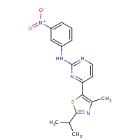 2d structure of 4-[4-methyl-2-(propan-2-yl)-1,3-thiazol-5-yl]-N-(3-nitrophenyl)pyrimidin-2-amine
