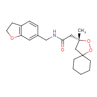 2d structure of N-(2,3-dihydro-1-benzofuran-6-ylmethyl)-2-[(3R)-3-methyl-1,2-dioxaspiro[4.5]decan-3-yl]acetamide