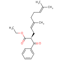 2d structure of ethyl (2S,4E)-2-benzoyl-5,9-dimethyldeca-4,8-dienoate