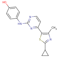 2d structure of 4-{[4-(2-cyclopropyl-4-methyl-1,3-thiazol-5-yl)pyrimidin-2-yl]amino}phenol