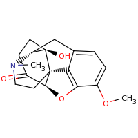 2d structure of (1S,5R,13R,17S)-17-hydroxy-10-methoxy-4-methyl-12-oxa-4-azapentacyclo[9.6.1.0^{1,13}.0^{5,17}.0^{7,18}]octadeca-7,9,11(18)-trien-14-one