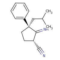 2d structure of (1R,3R)-2-imino-3-(2-methylpropyl)-3-phenylcyclopentane-1-carbonitrile