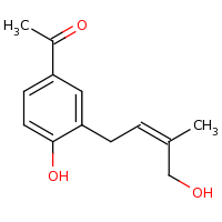 2d structure of 1-{4-hydroxy-3-[(2Z)-4-hydroxy-3-methylbut-2-en-1-yl]phenyl}ethan-1-one