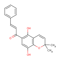 2d structure of (2E)-1-(5,8-dihydroxy-2,2-dimethyl-2H-chromen-6-yl)-3-phenylprop-2-en-1-one