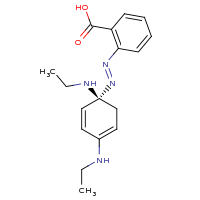 2d structure of 2-[(E)-2-[(1R)-1,4-bis(ethylamino)cyclohexa-2,4-dien-1-yl]diazen-1-yl]benzoic acid