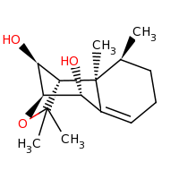 2d structure of (1S,2R,3S,8R,9S,12S)-2,3,11,11-tetramethyl-10-oxatricyclo[7.2.1.0^{2,7}]dodec-6-ene-8,12-diol