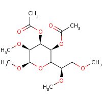 2d structure of (2R,3S,4S,5S,6R)-4-(acetyloxy)-2-[(1R)-1,2-dimethoxyethyl]-5,6-dimethoxyoxan-3-yl acetate