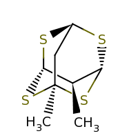 2d structure of (1R,3R,5S,7S,10S)-1,10-dimethyl-2,4,6,8-tetrathiatricyclo[3.3.1.1^{3,7}]decane