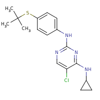 2d structure of 2-N-[4-(tert-butylsulfanyl)phenyl]-5-chloro-4-N-cyclopropylpyrimidine-2,4-diamine