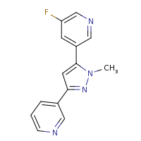 2d structure of 3-fluoro-5-[1-methyl-3-(pyridin-3-yl)-1H-pyrazol-5-yl]pyridine