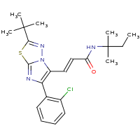 2d structure of (2E)-3-[2-tert-butyl-5-(2-chlorophenyl)imidazo[2,1-b][1,3,4]thiadiazol-6-yl]-N-(2-methylbutan-2-yl)prop-2-enamide