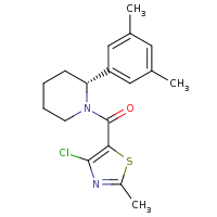 2d structure of (2R)-1-[(4-chloro-2-methyl-1,3-thiazol-5-yl)carbonyl]-2-(3,5-dimethylphenyl)piperidine