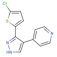 2d structure of 4-[3-(5-chlorothiophen-2-yl)-1H-pyrazol-4-yl]pyridine
