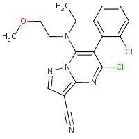 2d structure of 5-chloro-6-(2-chlorophenyl)-7-[ethyl(2-methoxyethyl)amino]pyrazolo[1,5-a]pyrimidine-3-carbonitrile