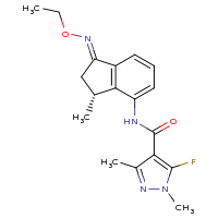 2d structure of N-[(1E,3R)-1-(ethoxyimino)-3-methyl-2,3-dihydro-1H-inden-4-yl]-5-fluoro-1,3-dimethyl-1H-pyrazole-4-carboxamide