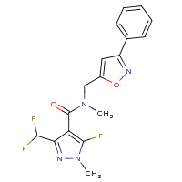 2d structure of 3-(difluoromethyl)-5-fluoro-N,1-dimethyl-N-[(3-phenyl-1,2-oxazol-5-yl)methyl]-1H-pyrazole-4-carboxamide