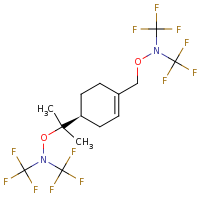 2d structure of ({2-[(1S)-4-({[bis(trifluoromethyl)amino]oxy}methyl)cyclohex-3-en-1-yl]propan-2-yl}oxy)bis(trifluoromethyl)amine