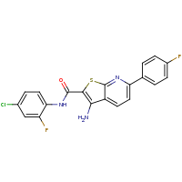 2d structure of 3-amino-N-(4-chloro-2-fluorophenyl)-6-(4-fluorophenyl)thieno[2,3-b]pyridine-2-carboxamide