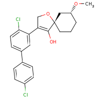 2d structure of (5S,7R)-3-[2-chloro-5-(4-chlorophenyl)phenyl]-7-methoxy-1-oxaspiro[4.5]dec-3-en-4-ol