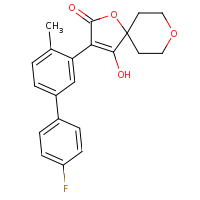 2d structure of 3-[5-(4-fluorophenyl)-2-methylphenyl]-4-hydroxy-1,8-dioxaspiro[4.5]dec-3-en-2-one