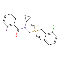2d structure of N-({[(2-chlorophenyl)methyl]dimethylsilyl}methyl)-N-cyclopropyl-2-iodobenzamide