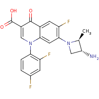 2d structure of 7-[(2S,3R)-3-amino-2-methylazetidin-1-yl]-1-(2,4-difluorophenyl)-6-fluoro-4-oxo-1,4-dihydroquinoline-3-carboxylic acid