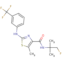 2d structure of N-(1-fluoro-2-methylpropan-2-yl)-5-methyl-2-{[3-(trifluoromethyl)phenyl]amino}-1,3-thiazole-4-carboxamide