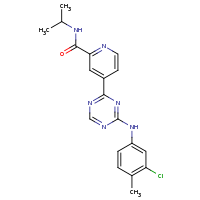 2d structure of 4-{4-[(3-chloro-4-methylphenyl)amino]-1,3,5-triazin-2-yl}-N-(propan-2-yl)pyridine-2-carboxamide