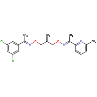 2d structure of 2-[(2E,9E)-10-(3,5-dichlorophenyl)-6-methylidene-4,8-dioxa-3,9-diazaundeca-2,9-dien-2-yl]-6-methylpyridine