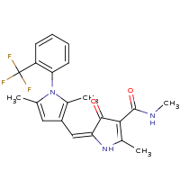 2d structure of (5E)-5-({2,5-dimethyl-1-[2-(trifluoromethyl)phenyl]-1H-pyrrol-3-yl}methylidene)-N,2-dimethyl-4-oxo-4,5-dihydro-1H-pyrrole-3-carboxamide