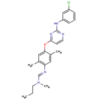 2d structure of N'-[4-({2-[(3-chlorophenyl)amino]pyrimidin-4-yl}oxy)-2,5-dimethylphenyl]-N-methyl-N-propylmethanimidamide