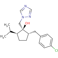 2d structure of (1S,2S,5S)-2-[(4-chlorophenyl)methyl]-5-(propan-2-yl)-1-(1H-1,2,4-triazol-1-ylmethyl)cyclopentan-1-ol