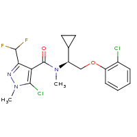 2d structure of 5-chloro-N-[(1S)-2-(2-chlorophenoxy)-1-cyclopropylethyl]-3-(difluoromethyl)-N,1-dimethyl-1H-pyrazole-4-carboxamide