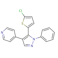 2d structure of 4-[5-(5-chlorothiophen-2-yl)-1-phenyl-1H-pyrazol-4-yl]pyridine
