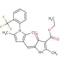 2d structure of ethyl (5E)-5-({2,5-dimethyl-1-[2-(trifluoromethyl)phenyl]-1H-pyrrol-3-yl}methylidene)-2-methyl-4-oxo-4,5-dihydro-1H-pyrrole-3-carboxylate