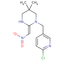 2d structure of (2E)-1-[(6-chloropyridin-3-yl)methyl]-5,5-dimethyl-2-(nitromethylidene)-1,3-diazinane