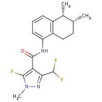 2d structure of 3-(difluoromethyl)-N-[(5R,6R)-5,6-dimethyl-5,6,7,8-tetrahydronaphthalen-1-yl]-5-fluoro-1-methyl-1H-pyrazole-4-carboxamide