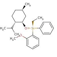 2d structure of (R)-ethyl(2-methoxyphenyl){[(1R,2S,5R)-5-methyl-2-(propan-2-yl)cyclohexyl]oxy}(phenyl)silane