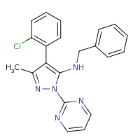 2d structure of N-benzyl-4-(2-chlorophenyl)-3-methyl-1-(pyrimidin-2-yl)-1H-pyrazol-5-amine