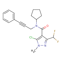 2d structure of 5-chloro-N-cyclopentyl-3-(difluoromethyl)-1-methyl-N-(3-phenylprop-2-yn-1-yl)-1H-pyrazole-4-carboxamide