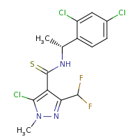 2d structure of 5-chloro-N-[(1R)-1-(2,4-dichlorophenyl)ethyl]-3-(difluoromethyl)-1-methyl-1H-pyrazole-4-carbothioamide