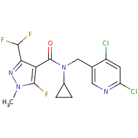 2d structure of N-cyclopropyl-N-[(4,6-dichloropyridin-3-yl)methyl]-3-(difluoromethyl)-5-fluoro-1-methyl-1H-pyrazole-4-carboxamide