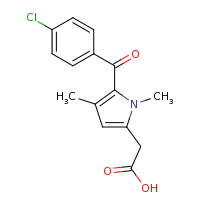 2d structure of 2-{5-[(4-chlorophenyl)carbonyl]-1,4-dimethyl-1H-pyrrol-2-yl}acetic acid