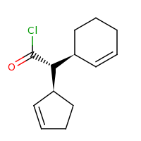 2d structure of (2R)-2-[(1S)-cyclohex-2-en-1-yl]-2-[(1S)-cyclopent-2-en-1-yl]acetyl chloride
